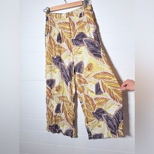Amuse Society Tropical Leaf Wide-Leg Pants Yellow and Brown Small